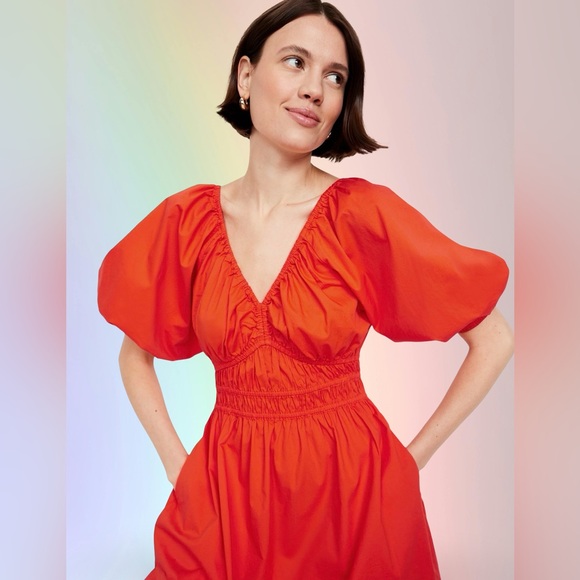 NWTS🌷GAP OLD NAVY XL🌷STUNNING POPPY PUFFED SLEEVE SMOCKED WAIST DEFINED DRESS - Picture 7 of 16